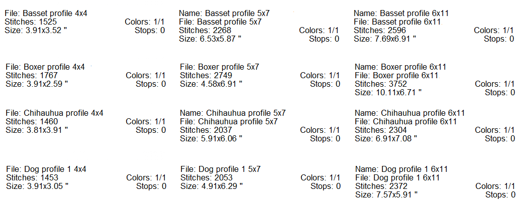 TIS Dog Profile Set 3 sizes