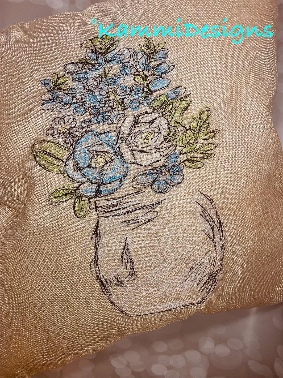 BBE Blue Bonnets Floral in Vase Scribble Sketch