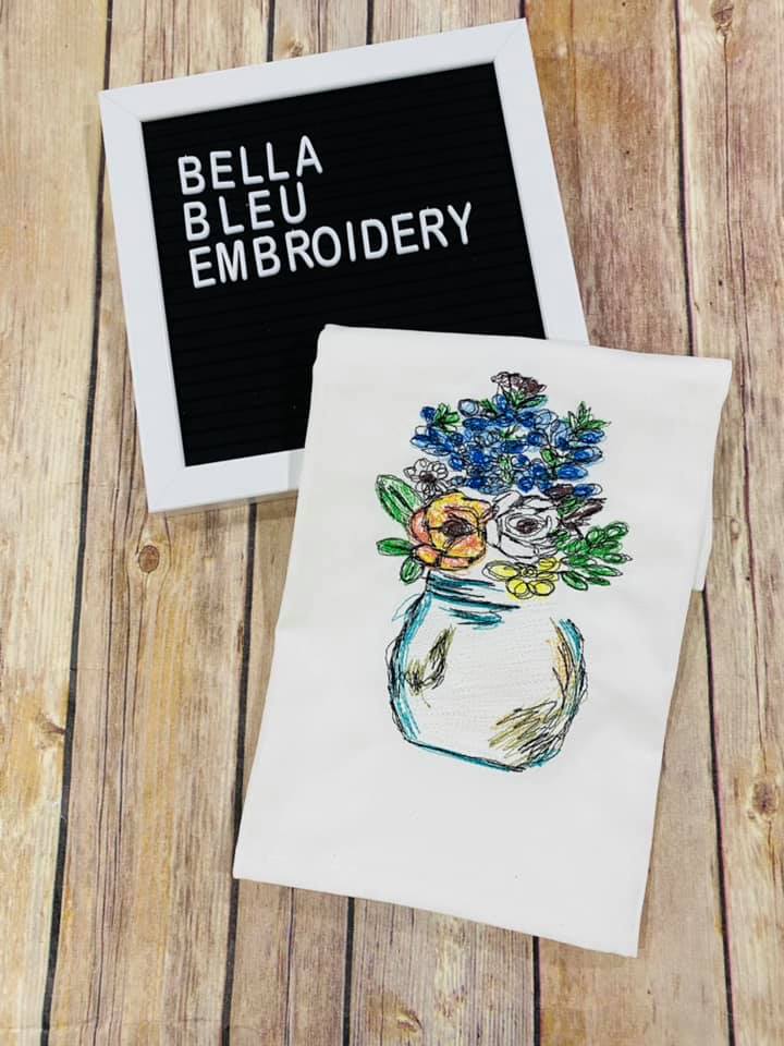 BBE Blue Bonnets Floral in Vase Scribble Sketch