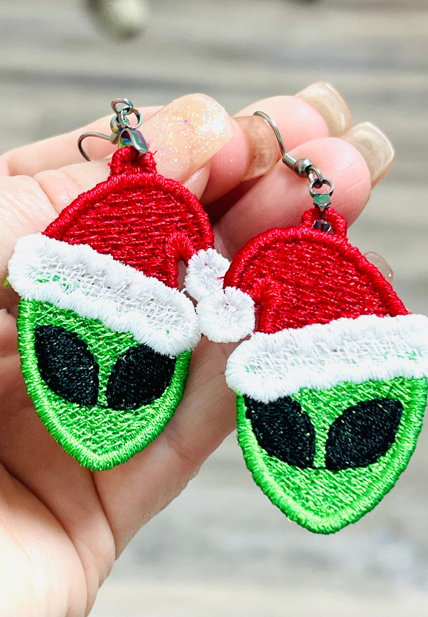 DBB Alien Santa Hat Christmas FSL Earrings - In the Hoop Freestanding Lace Earrings
