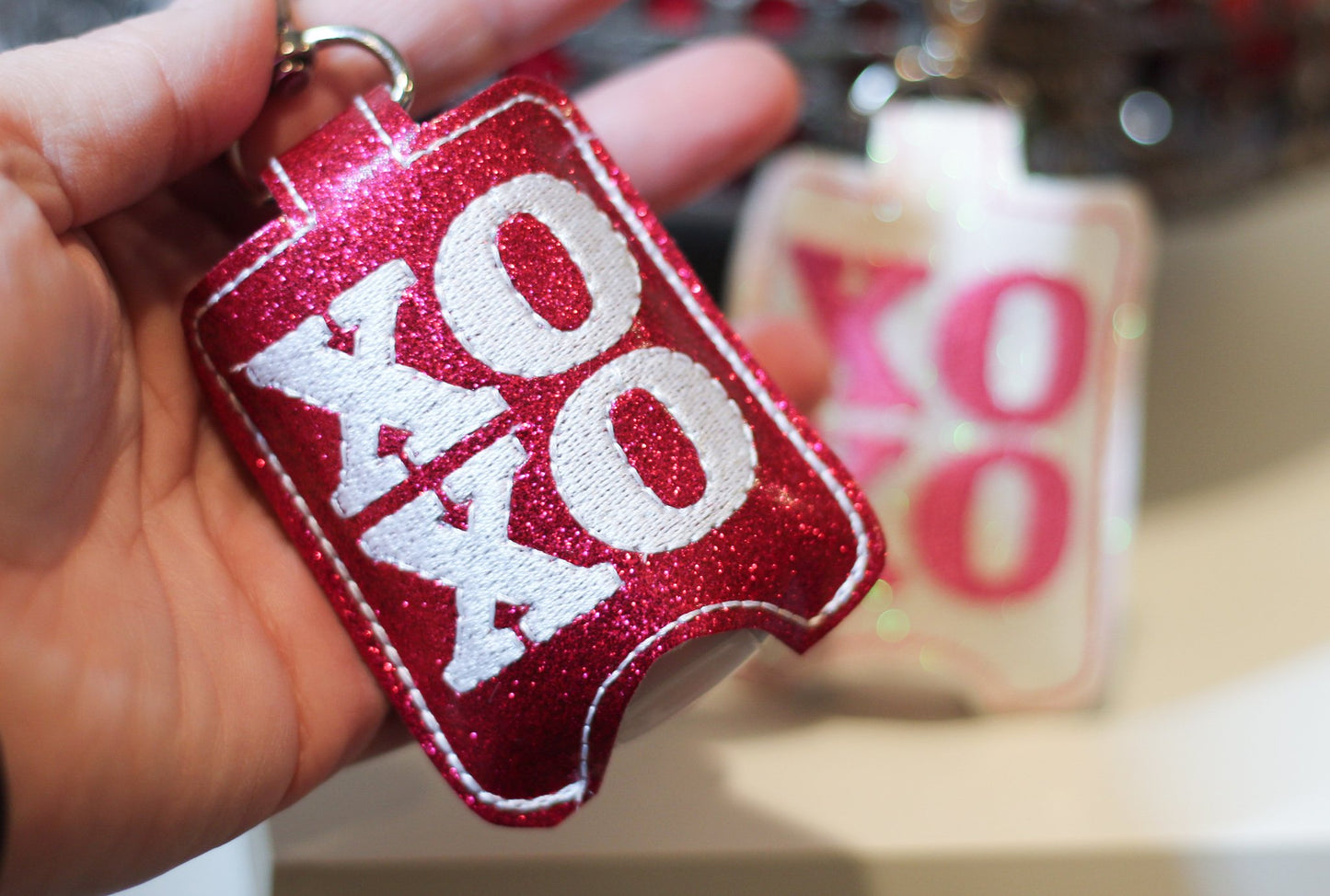 DBB XOXO Hand Sanitizer Holder Snap Tab Version In the Hoop Embroidery Project 1 oz BBW for 5x7 hoops