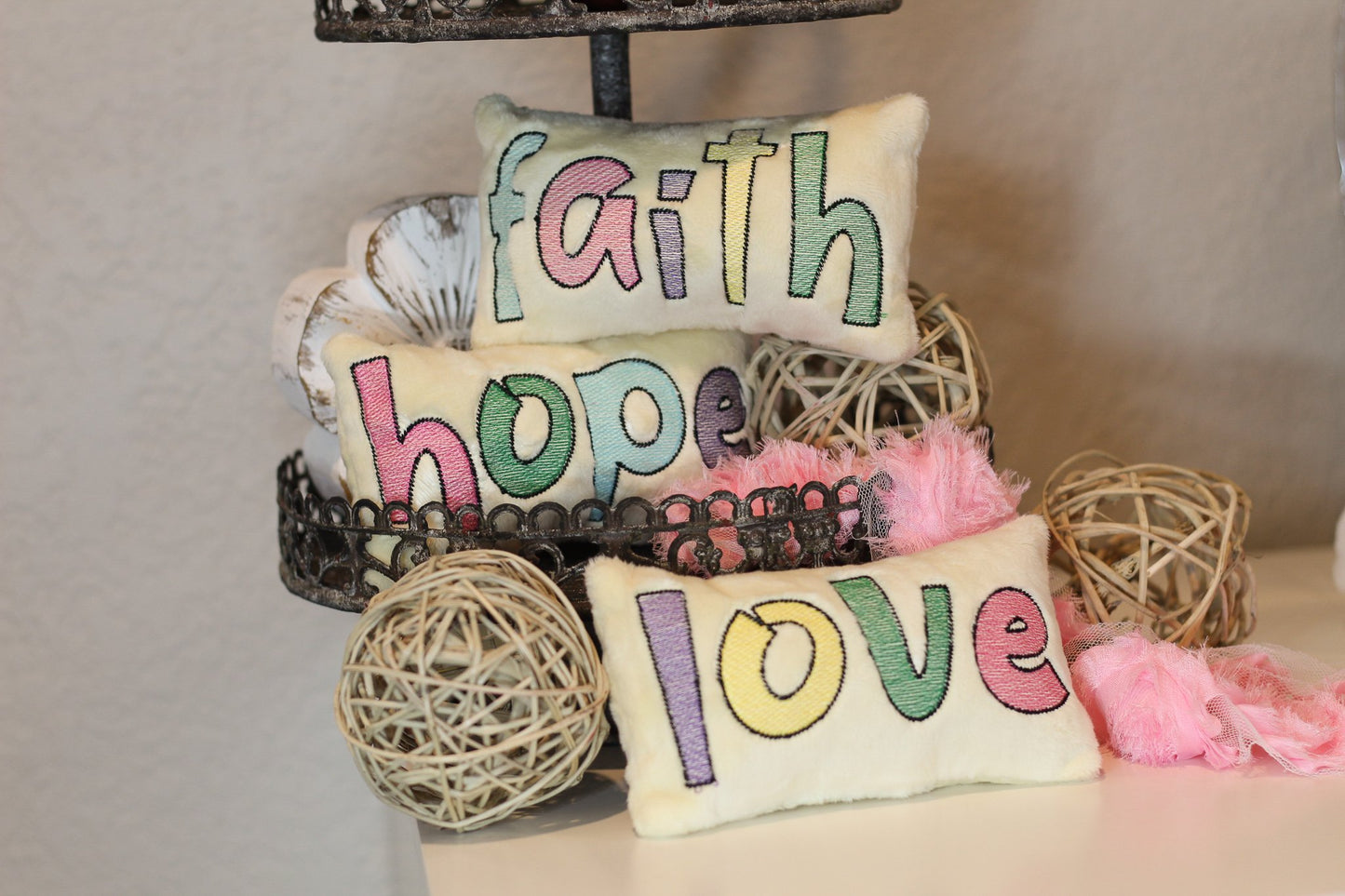 DBB Mini Pillows - Faith Hope Love - Tiered Tray Pillow Decor - In the Hoop Mini Pillow Set