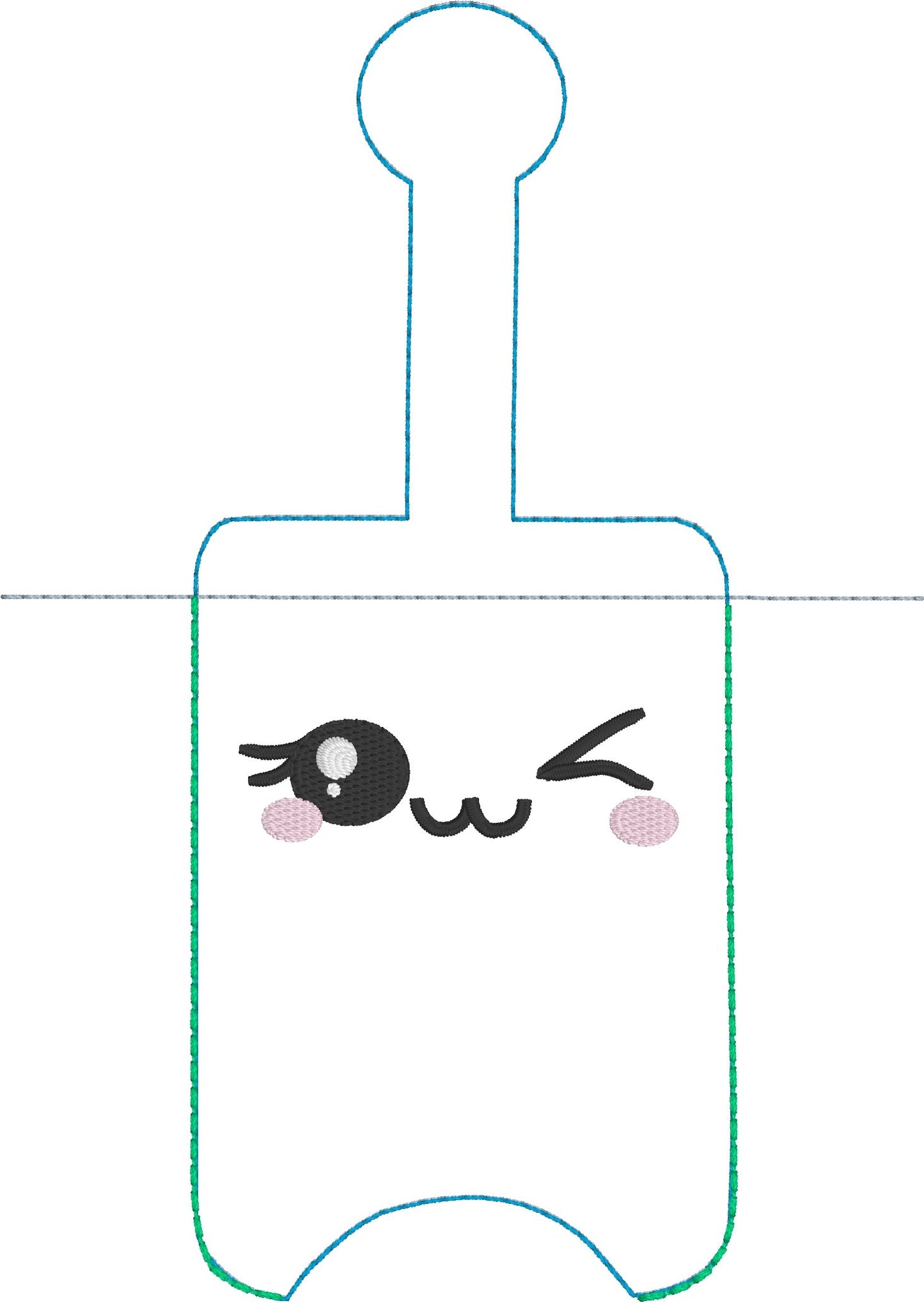 DBB NEW SIZE Winky Face Hand Sanitizer Holder Snap Tab Version In the Hoop Embroidery Project 3 oz DT for 5x7 hoops