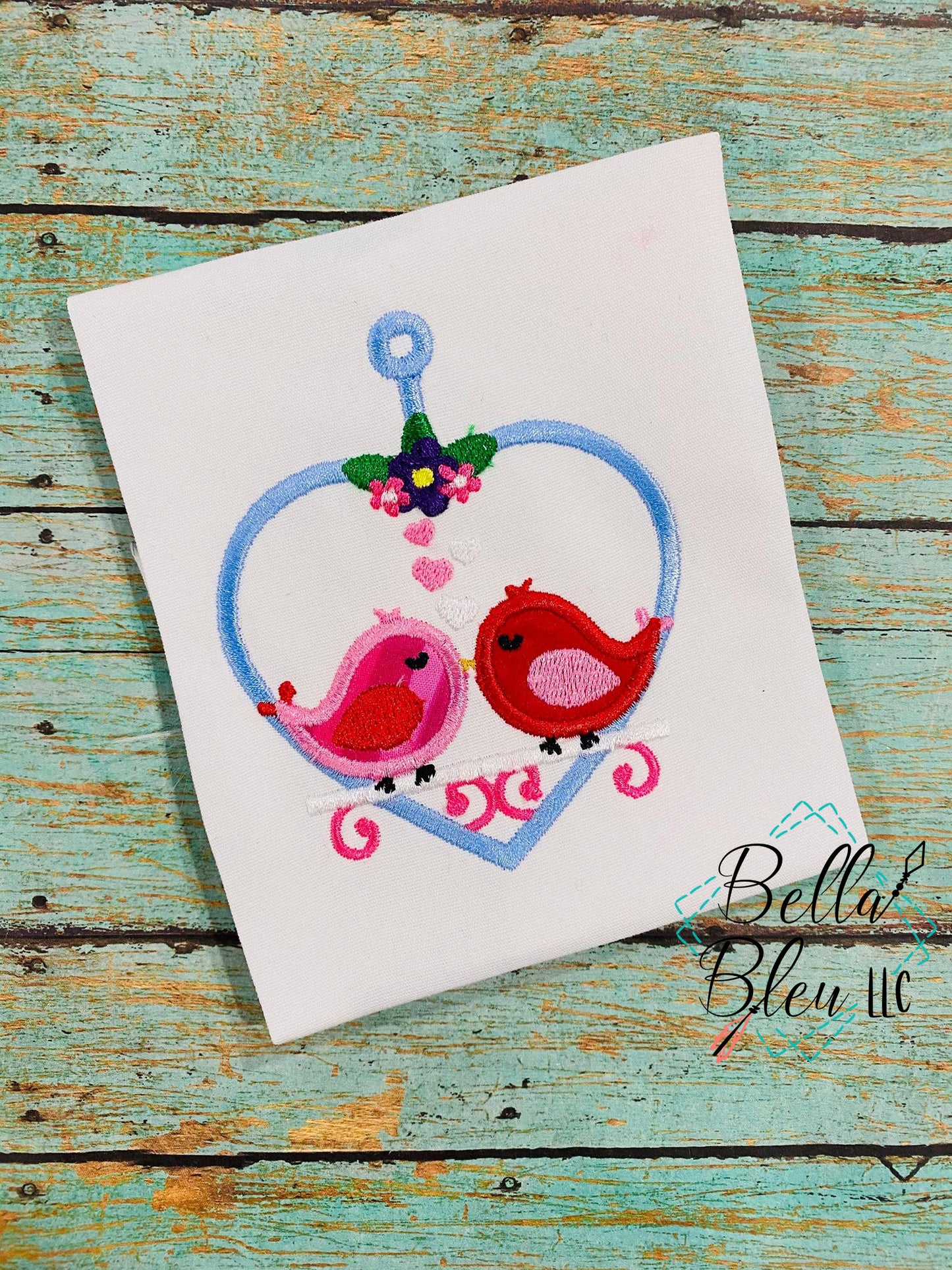 BBE - Valentines Love Birds on heart swing applique