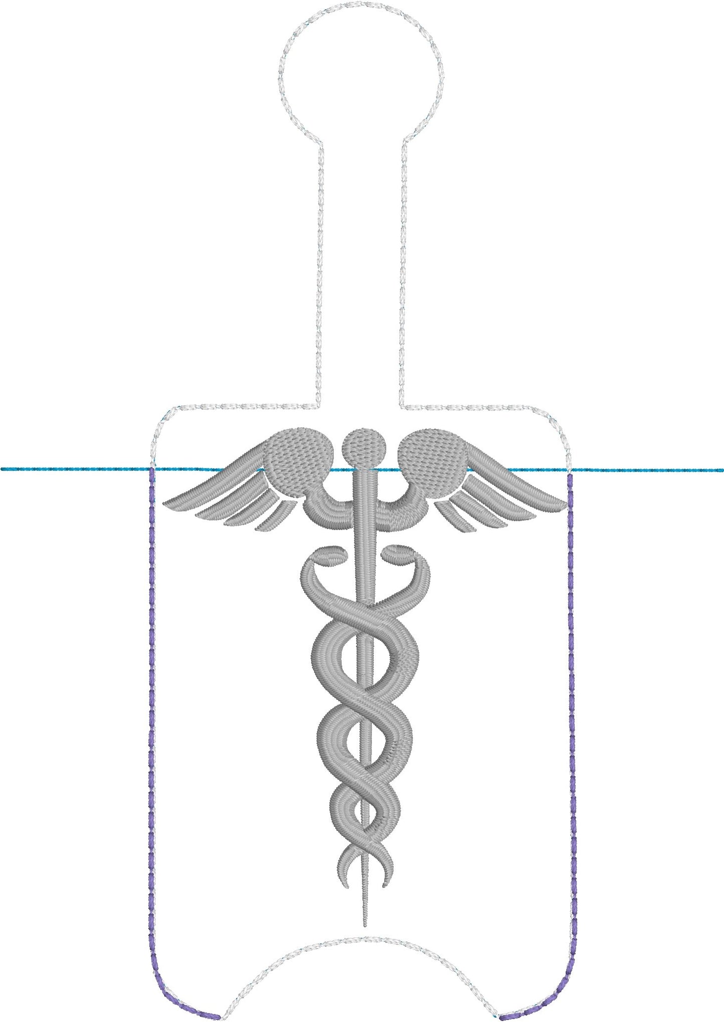 DBB Caduceus Hand Sanitizer Holder Snap Tab Version In the Hoop Embroidery Project 3 oz DT for 5x7 hoops