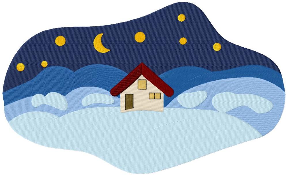 DED House at night covered in snow