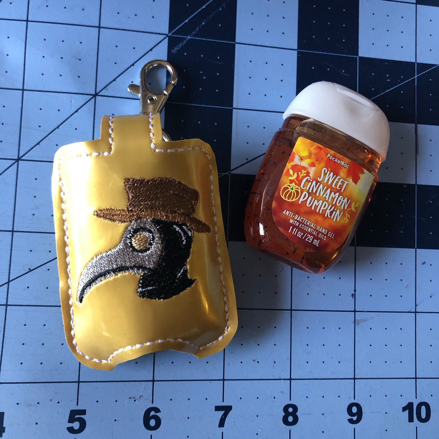 DBB Plague Doctor Hand Sanitizer Holder Snap Tab Version In the Hoop Embroidery Project 1 oz BBW for 5x7 hoops