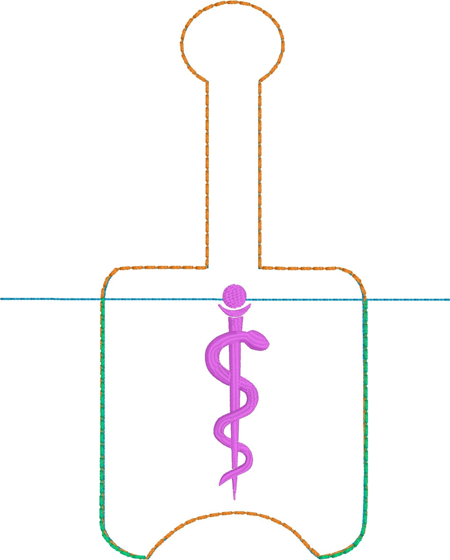 DBB Rod of Asclepius Hand Sanitizer Holder for 2 oz Bottles Snap Tab In the Hoop Embroidery Project