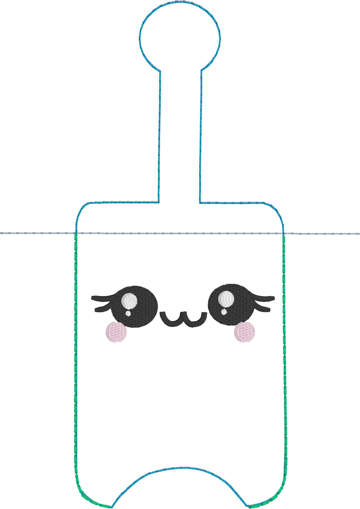 DBB NEW SIZE Sweet Happy Face Hand Sanitizer Holder Snap Tab Version In the Hoop Embroidery Project 3 oz DT for 5x7 hoops