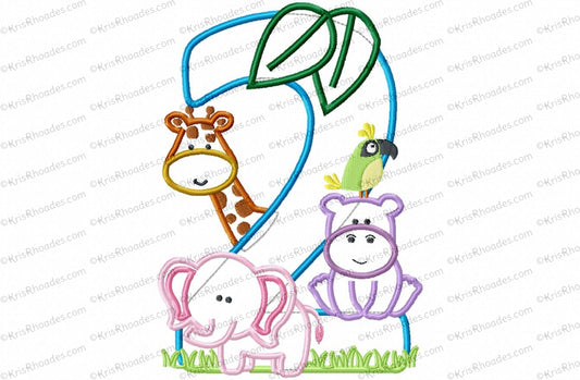 KRD Jungle Safari Zoo Birthday Applique Number 2
