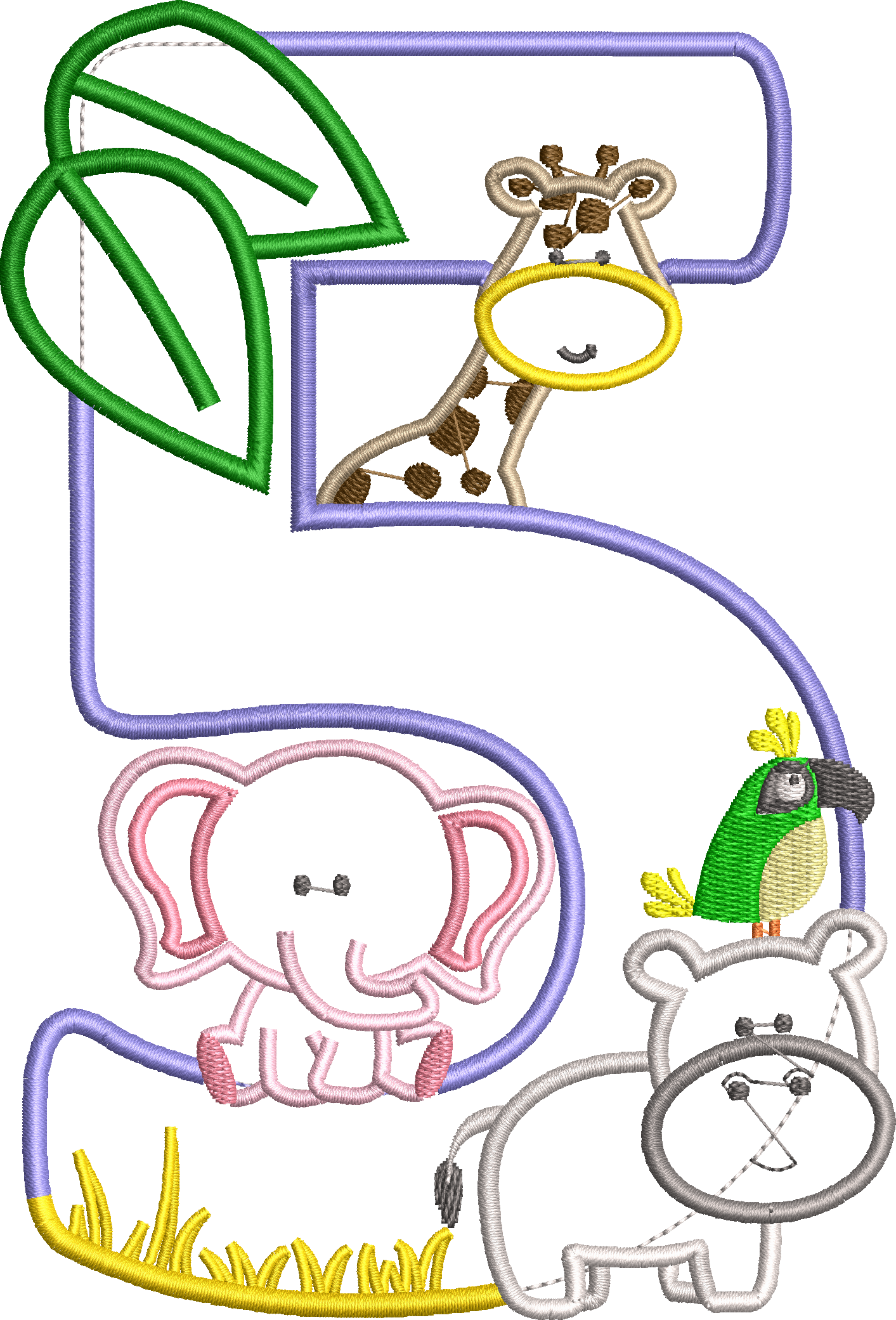KRD Jungle Safari Zoo Birthday Applique Number 5
