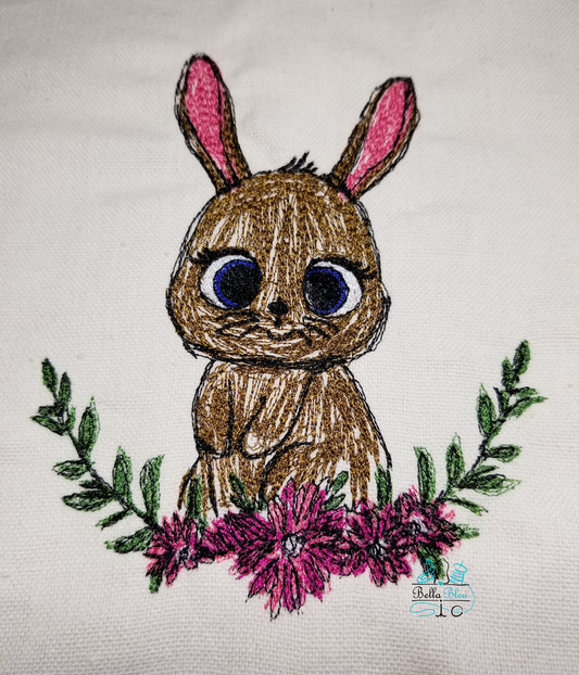 BBE Bunny with Floral Spray Scribble Sketch