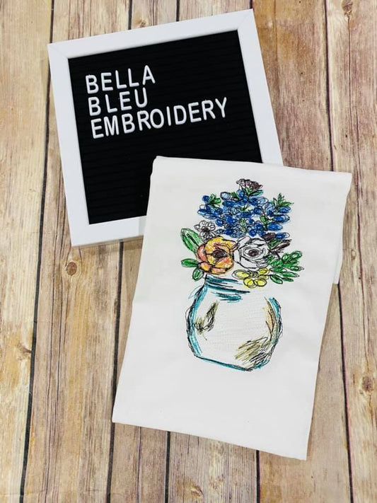 BBE Blue Bonnets Floral in Vase  Scribble Sketch