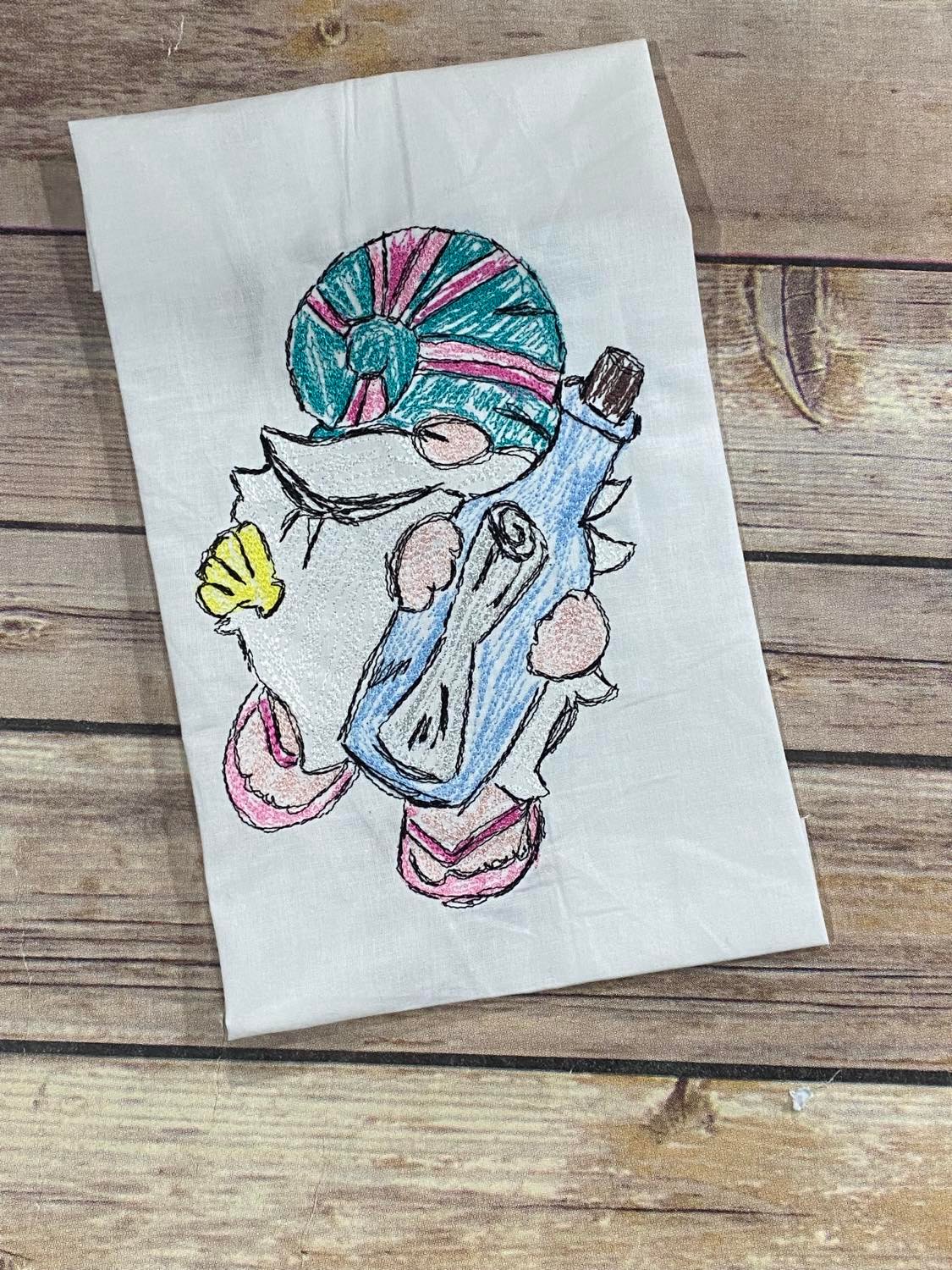 BBE Sea Gnome 4 with a message in a bottle Scribble Sketchy design