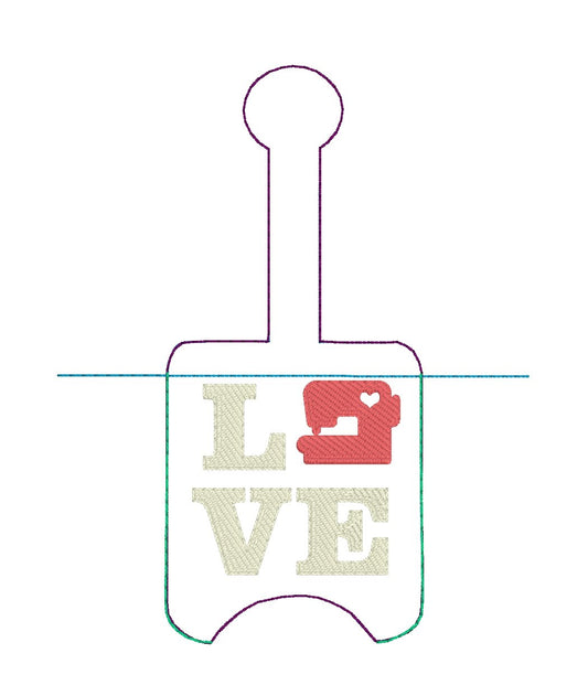 DBB Love Sewing Machine Hand Sanitizer Holder Snap Tab Version In the Hoop Embroidery Project 1 oz BBW for 5x7 hoops