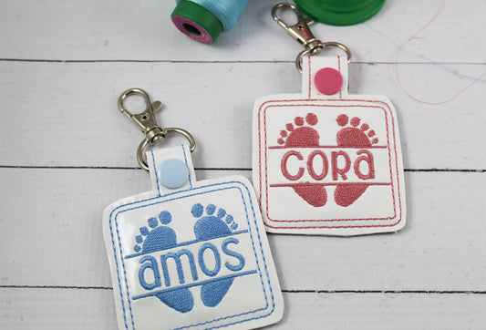 DBB Baby Feet snap tab Diaper Bag Tag for 4x4 hoops