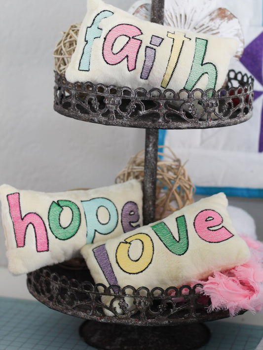 DBB Mini Pillows - Faith Hope Love - Tiered Tray Pillow Decor - In the Hoop Mini Pillow Set