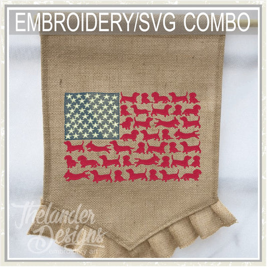 TD -  T1856 Weiner Dog Flag Embroidery SVG Combo