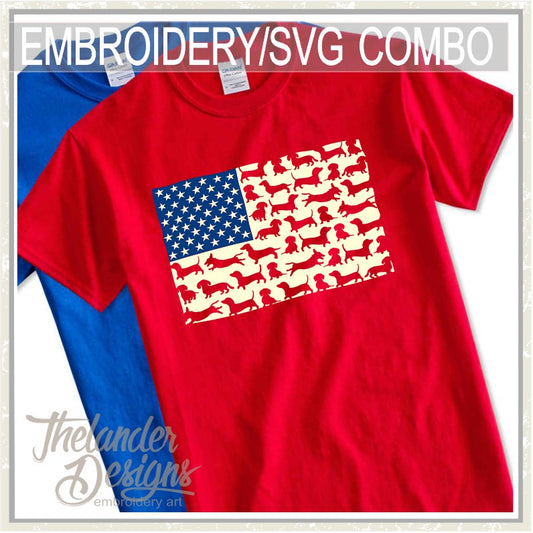TD -  T1856 Weiner Dog Flag Embroidery SVG Combo