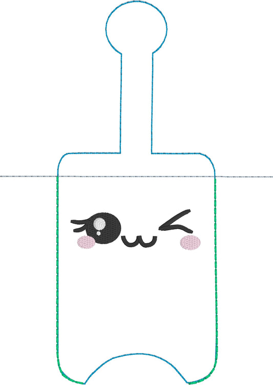 DBB NEW SIZE Winky Face Hand Sanitizer Holder Snap Tab Version In the Hoop Embroidery Project 3 oz DT for 5x7 hoops