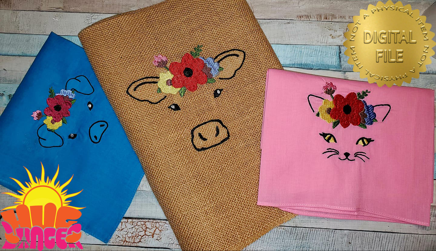 Embroidered Farm Animals with Flowers HL5791 embroidery files