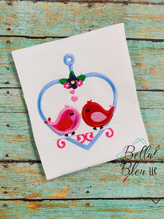 BBE - Valentines Love Birds on heart swing applique