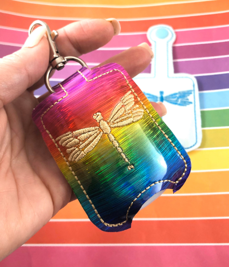 DBB Dragonfly Hand Sanitizer Holder Case BUNDLE SET Snap Tab and Eyelet Versions for 1 and 2 ounce sizes