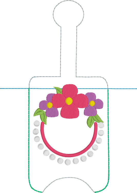 DBB Flowers and Pearls Monogram Hand Sanitizer Holder Snap Tab Version In the Hoop Embroidery Project 3 oz DT for 5x7 hoops