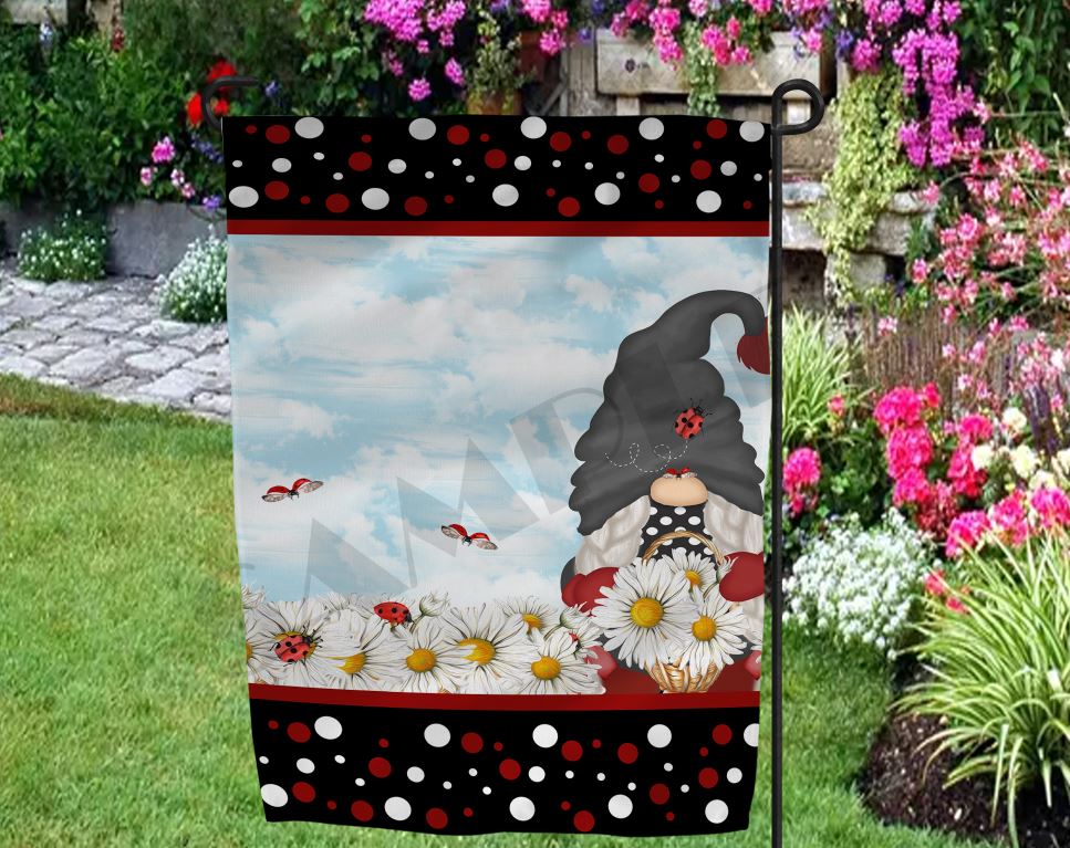 TSS Gnome & Lady Bugs Garden Flag sublimation design