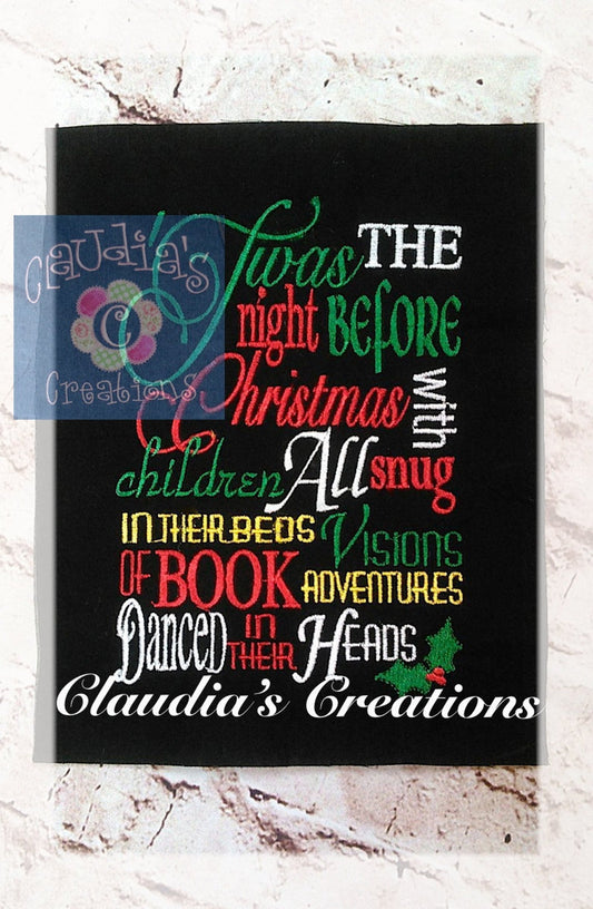 CC Twas the Night Subway Word Art Embroidery Saying, Pillow Saying, Christmas Verse, Christmas Pocket Pillow