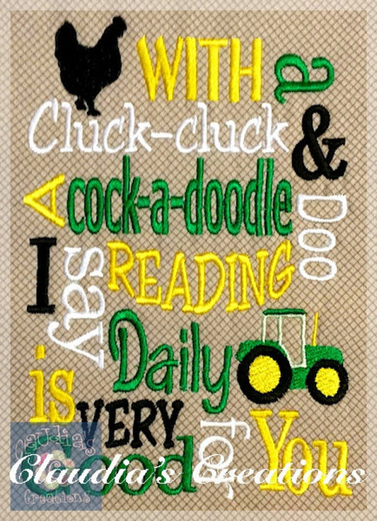 Cluck Cluck Subway Embroidery Saying, Farm Animal Pocket Pillow Saying, Reading Pillow Saying