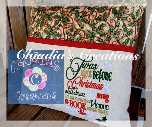 CC Twas the Night Subway Word Art Embroidery Saying, Pillow Saying, Christmas Verse, Christmas Pocket Pillow