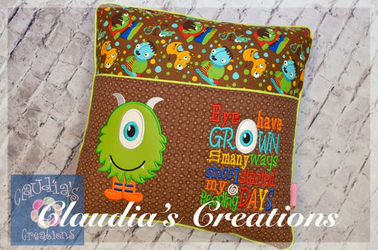 Complete set: Eye have grown in many ways appliqué and saying, Monster appliqué design and Saying Set