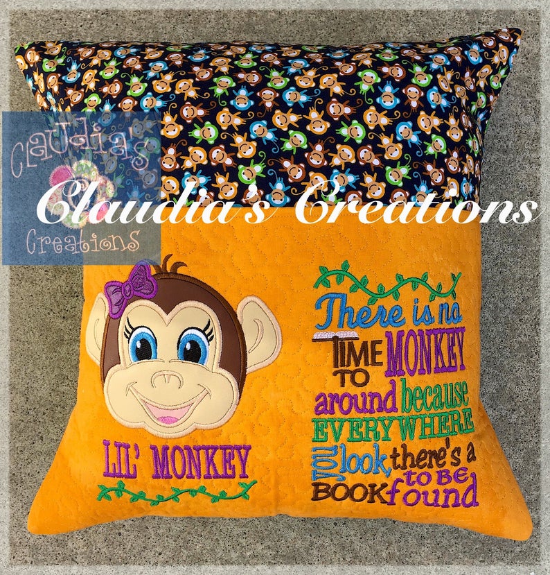 CC Monkey Girl There is no time to Monkey around appliqué and saying