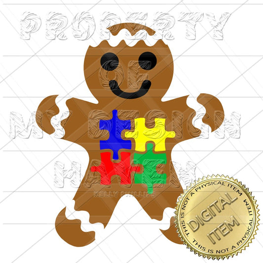 MDH Autism Awareness Gingerbread Girl and Boy SVG