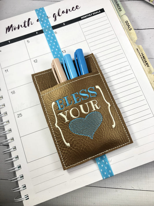 DBB Bless Your Heart Pen Pocket In The Hoop (ITH) Embroidery Design