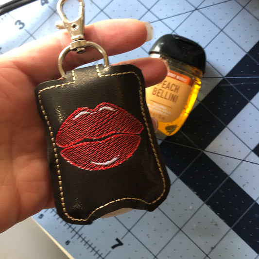 DBB Glossy Lips Hand Sanitizer Holder Snap Tab Version In the Hoop Embroidery Project 1 oz BBW for 5x7 hoops