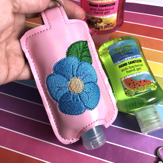 DBB NEW SIZE Flower Hand Sanitizer Holder Snap Tab Version In the Hoop Embroidery Project 3 oz DT for 5x7 hoops