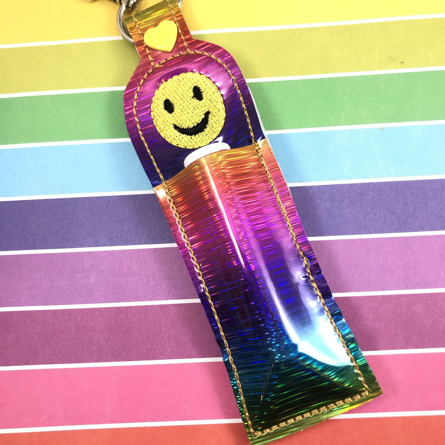 DBB Happy Face Lip Balm Holder Snap Tab In the Hoop Embroidery Project