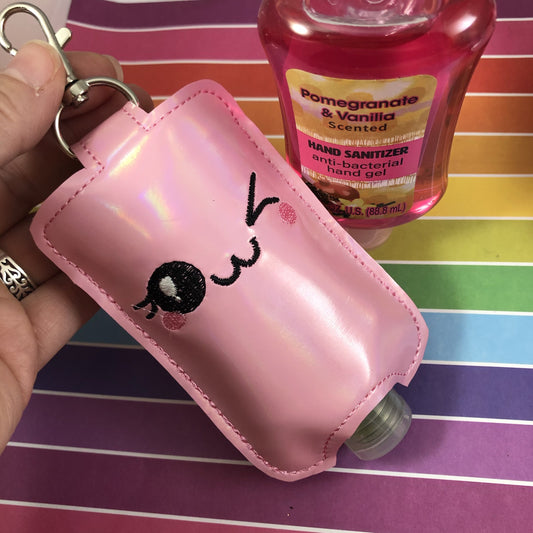 DBB NEW SIZE Winky Face Hand Sanitizer Holder Snap Tab Version In the Hoop Embroidery Project 3 oz DT for 5x7 hoops