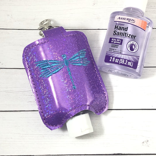 DBB Dragonfly Hand Sanitizer Holder Snap Tab Version In the Hoop Embroidery Project 2 oz DT for 5x7 hoops