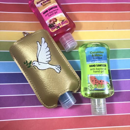 DBB NEW SIZE Dove Hand Sanitizer Holder Snap Tab Version In the Hoop Embroidery Project 3 oz DT for 5x7 hoops