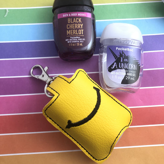 DBB Smile Hand Sanitizer Holder Snap Tab Version In the Hoop Embroidery Project 1 oz BBW for 5x7 hoops
