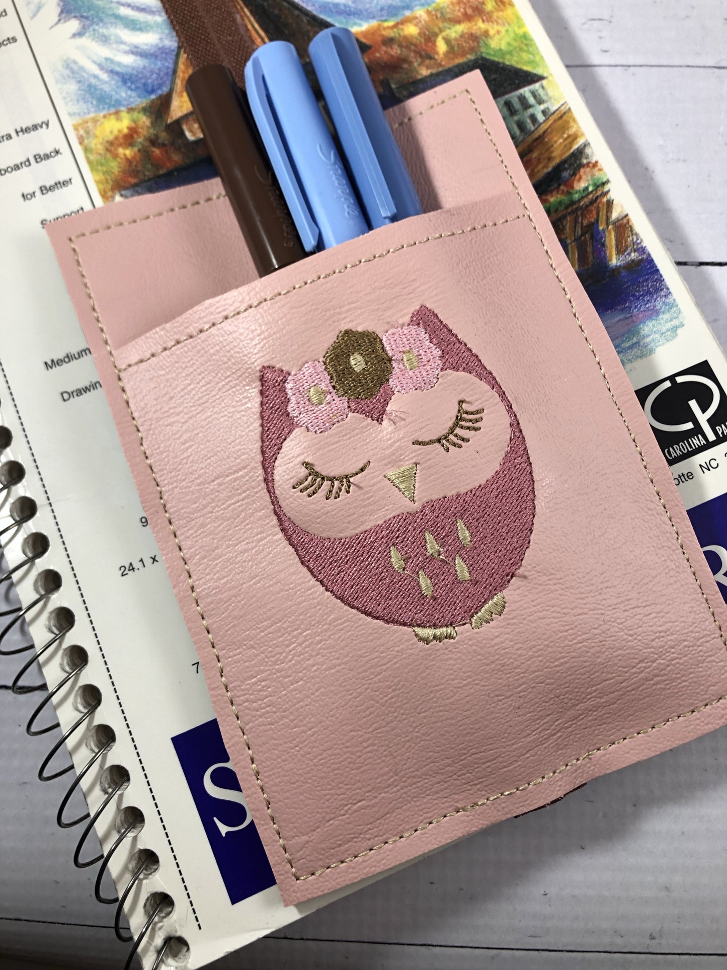 DBB Cute Owl Design Pen Pocket In The Hoop (ITH) Embroidery Design