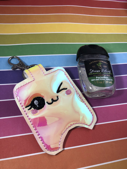 DBB Winky Happy Hand Sanitizer Holder Snap Tab Version In the Hoop Embroidery Project 1 oz BBW for 5x7 hoops