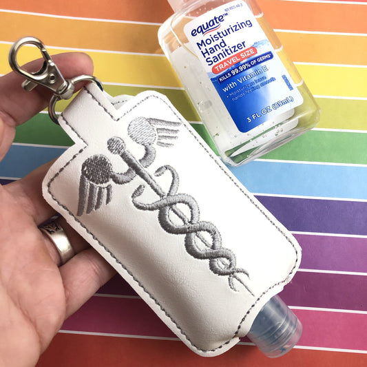DBB Caduceus Hand Sanitizer Holder Snap Tab Version In the Hoop Embroidery Project 3 oz DT for 5x7 hoops