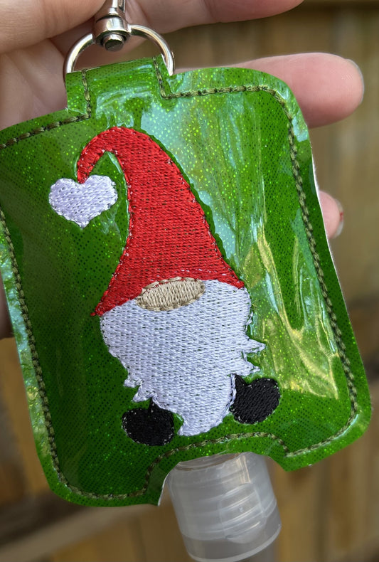 DBB Gnome Hand Sanitizer Holder Snap Tab Version In the Hoop Embroidery Project 2 oz for 5x7 hoops