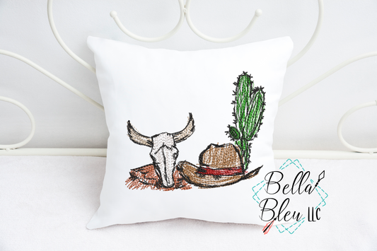 BBE Saguaro & Longhorn Skull Western Scribble design