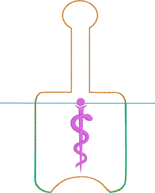 DBB Rod of Asclepius Hand Sanitizer Holder for 2 oz Bottles Snap Tab In the Hoop Embroidery Project