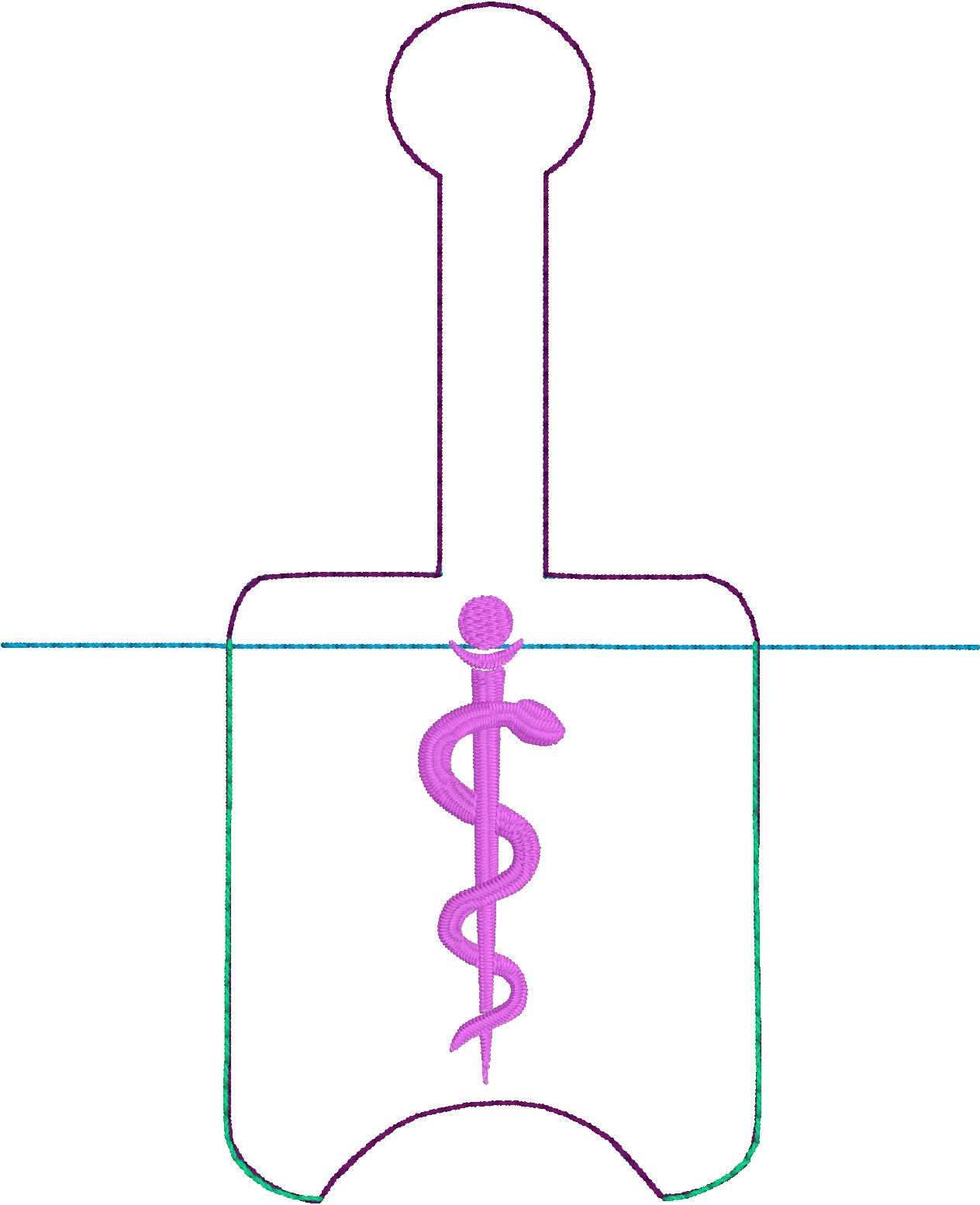 DBB Rod of Asclepius Hand Sanitizer Holder Snap Tab Version In the Hoop Embroidery Project 1 oz BBW for 5x7 hoops